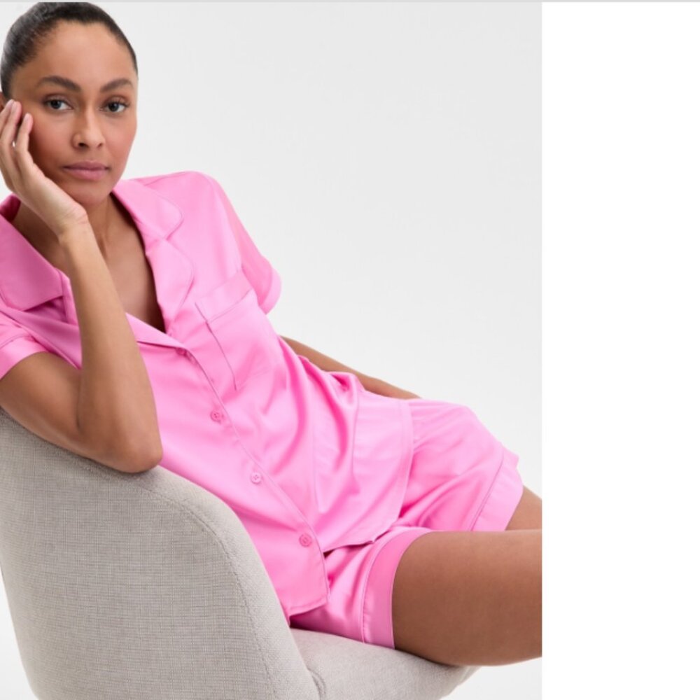 I.n.c International Concepts Women's Stretch Satin Pajama Set Pink Size XS 10043